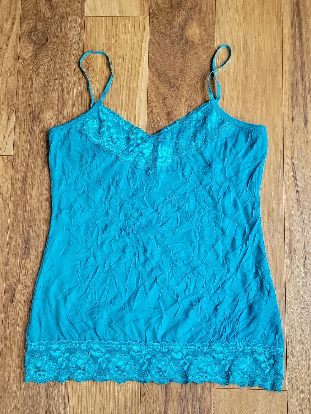 Maurices Teal Spaghetti Strap Lace-Trim Camisole Tank Size Medium Layering Piece